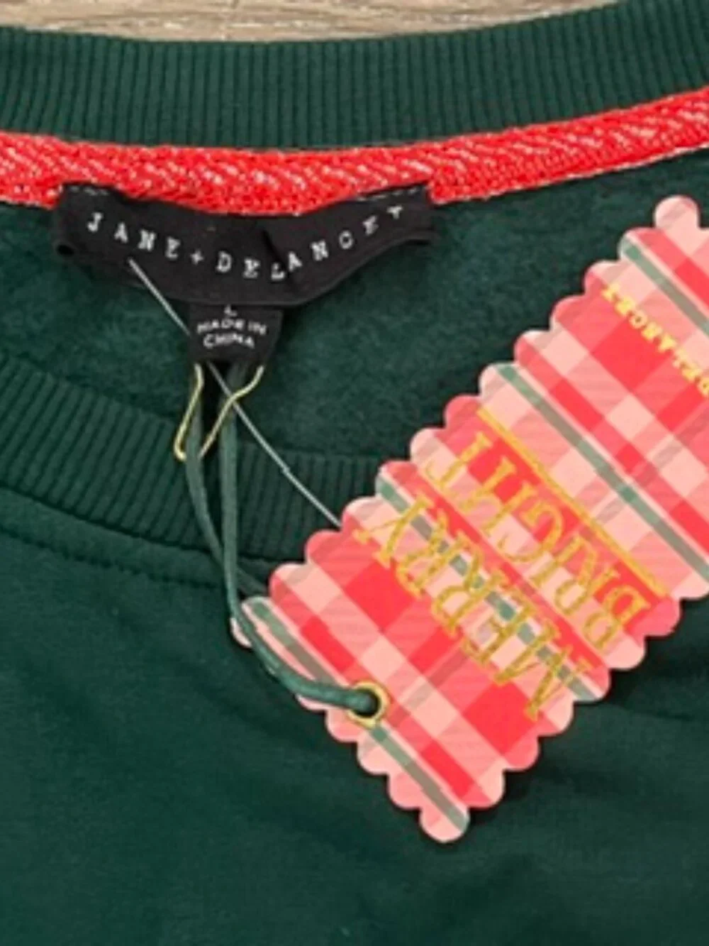 NEW Jane & Delaney Sweater Women’s Large Green Santa Hat Embroidery NWT